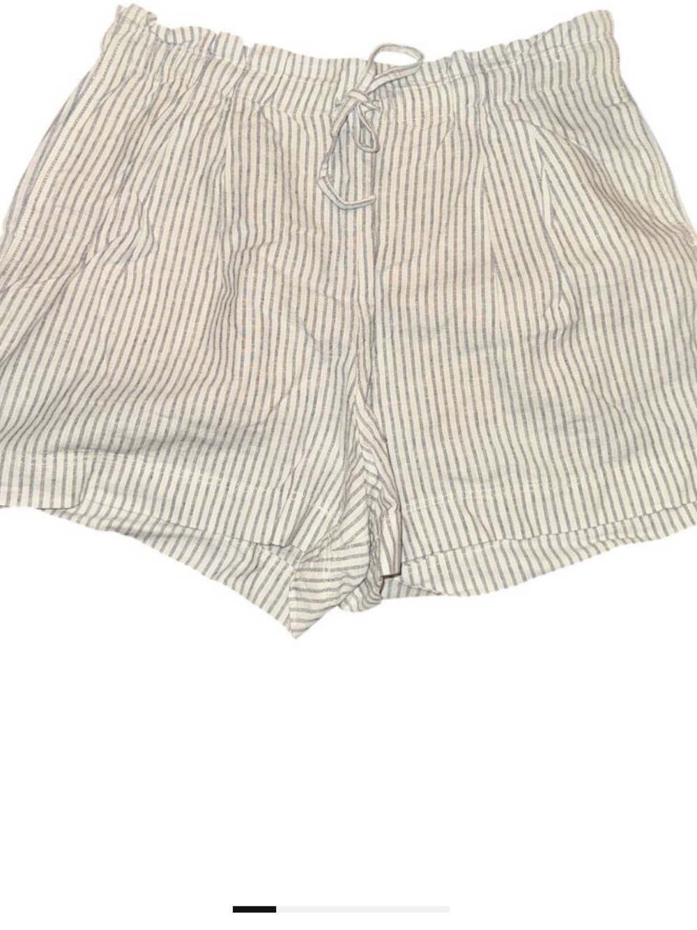 Uniqlo Shorts Women's Size XL Blue White Striped Mid Rise Linen Blend Drawstring